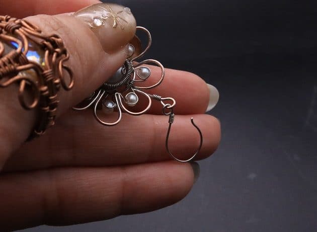 Wire-Wrapping Silver Dangle Pearl Flower Earrings Tutorial 75