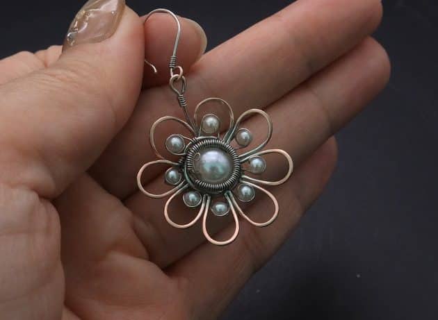 Wire-Wrapping Silver Dangle Pearl Flower Earrings Tutorial 77