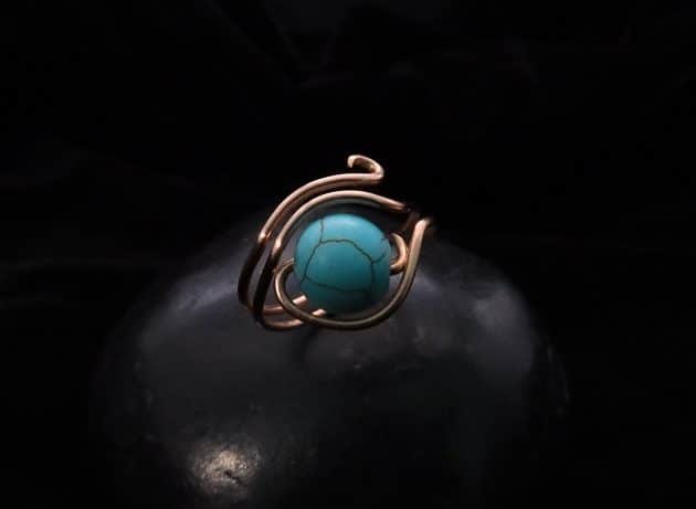 Wire-Wrapping Simple Bold Turquoise Bead Copper Ring Tutorial 0