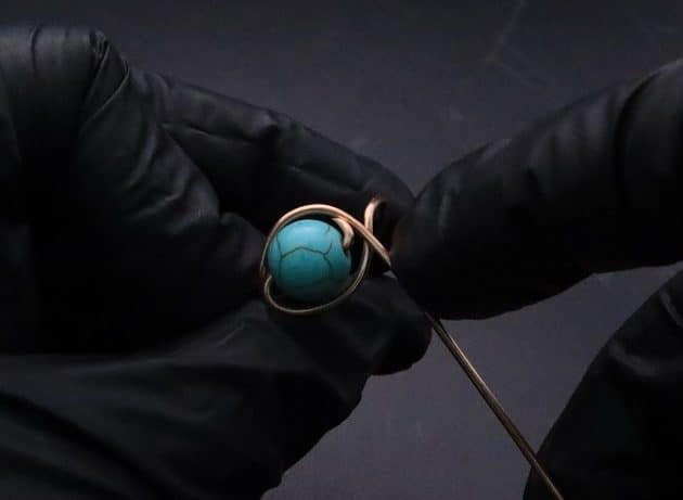 Wire-Wrapping Simple Bold Turquoise Bead Copper Ring Tutorial 19