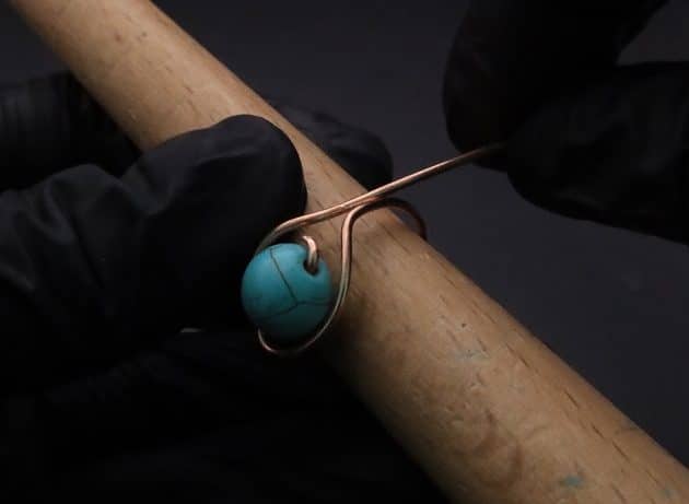 Wire-Wrapping Simple Bold Turquoise Bead Copper Ring Tutorial 23