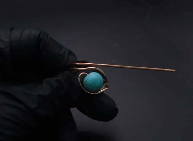 Wire-Wrapping Simple Bold Turquoise Bead Copper Ring Tutorial 26