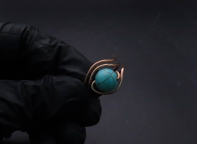 Wire-Wrapping Simple Bold Turquoise Bead Copper Ring Tutorial 28