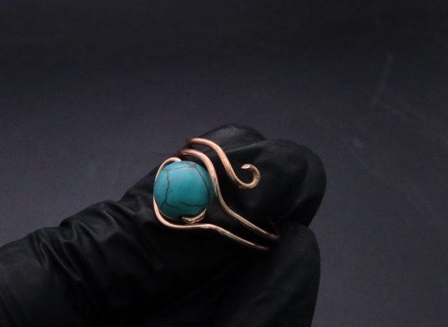 Wire-Wrapping Simple Bold Turquoise Bead Copper Ring Tutorial 33