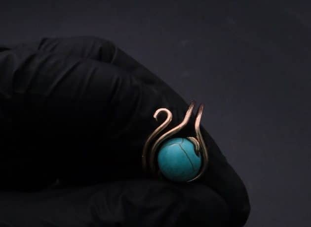Wire-Wrapping Simple Bold Turquoise Bead Copper Ring Tutorial 35