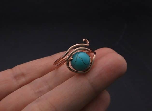 Wire-Wrapping Simple Bold Turquoise Bead Copper Ring Tutorial 37