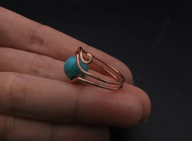 Wire-Wrapping Simple Bold Turquoise Bead Copper Ring Tutorial 38