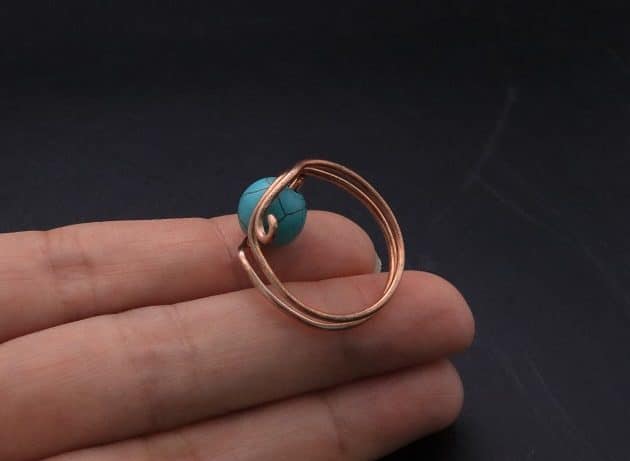 Wire-Wrapping Simple Bold Turquoise Bead Copper Ring Tutorial 39