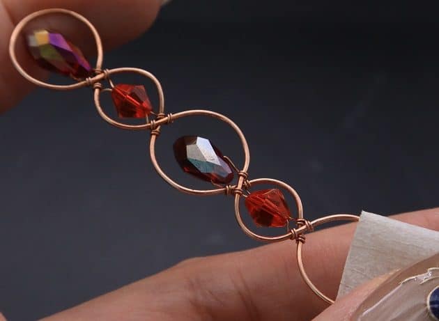 Wire-Wrapping Earthy Red Crystal Wire Loop Cuff Bracelet Tutorial 25