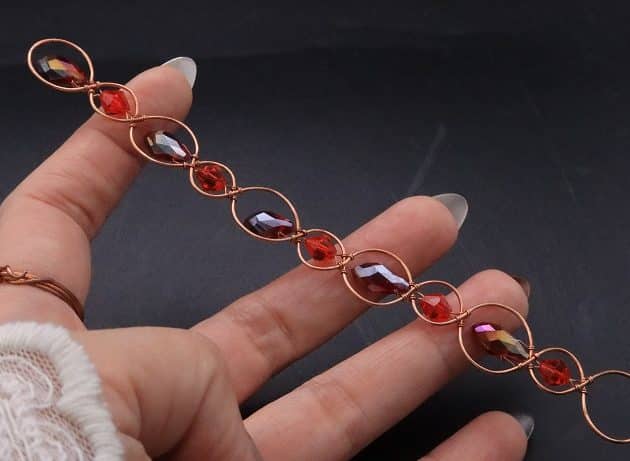 Wire-Wrapping Earthy Red Crystal Wire Loop Cuff Bracelet Tutorial 26
