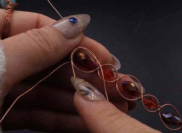 Wire-Wrapping Earthy Red Crystal Wire Loop Cuff Bracelet Tutorial 41