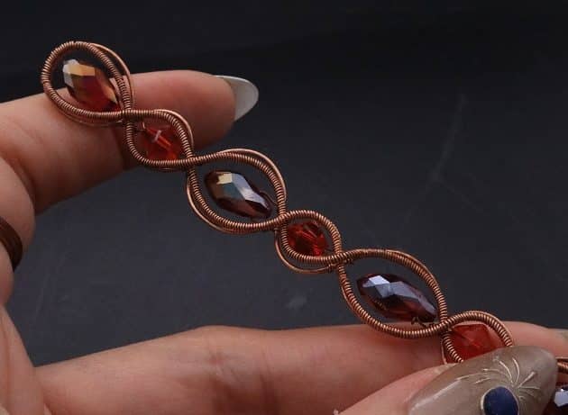 Wire-Wrapping Earthy Red Crystal Wire Loop Cuff Bracelet Tutorial 44