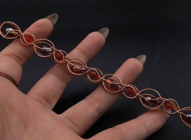 Wire-Wrapping Earthy Red Crystal Wire Loop Cuff Bracelet Tutorial 51