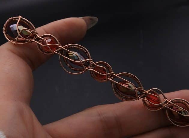 Wire-Wrapping Earthy Red Crystal Wire Loop Cuff Bracelet Tutorial 52