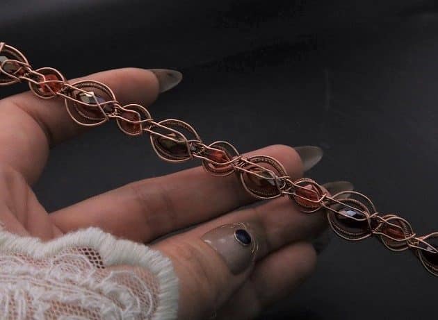 Wire-Wrapping Earthy Red Crystal Wire Loop Cuff Bracelet Tutorial 53