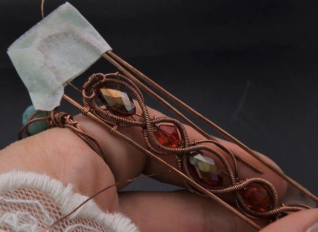 Wire-Wrapping Earthy Red Crystal Wire Loop Cuff Bracelet Tutorial 64