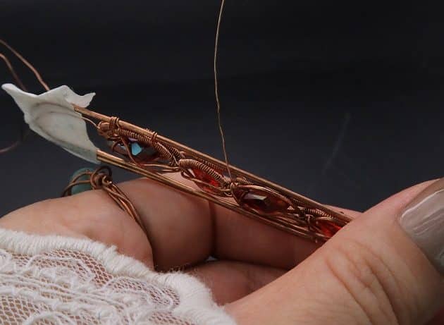 Wire-Wrapping Earthy Red Crystal Wire Loop Cuff Bracelet Tutorial 65