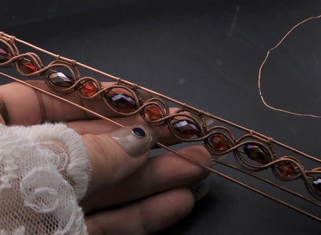 Wire-Wrapping Earthy Red Crystal Wire Loop Cuff Bracelet Tutorial 67