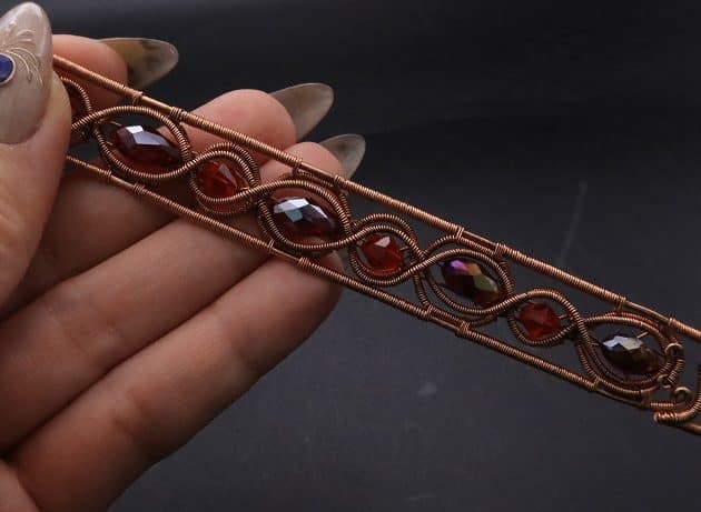 Wire-Wrapping Earthy Red Crystal Wire Loop Cuff Bracelet Tutorial 84
