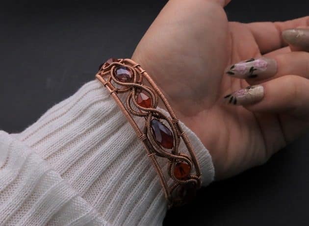 Wire-Wrapping Earthy Red Crystal Wire Loop Cuff Bracelet Tutorial 99