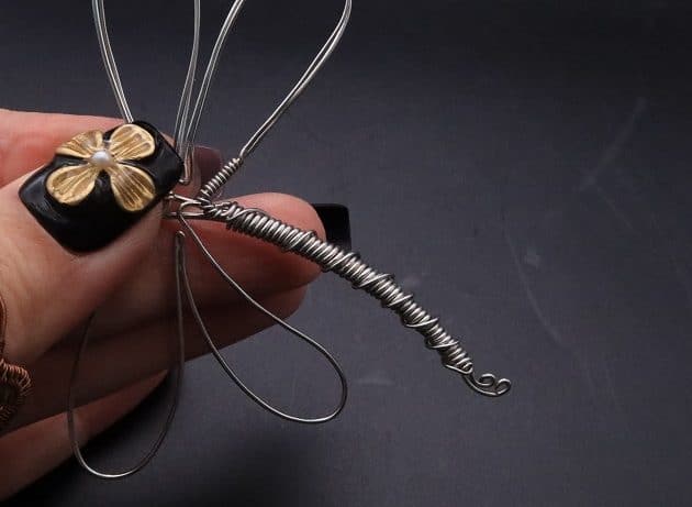 Wire-Wrapping Preciosa Crystal Drop Silver Dragonfly Pendant Tutorial 31
