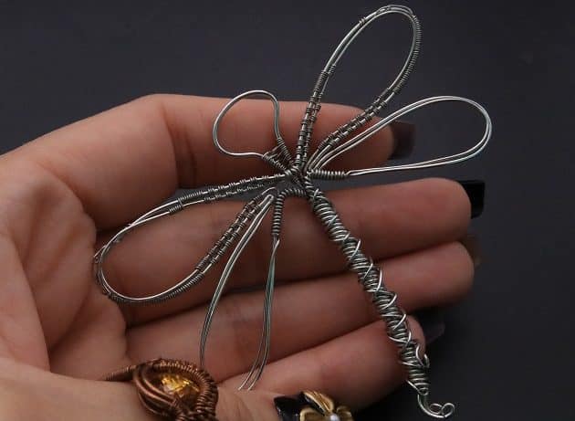 Wire-Wrapping Preciosa Crystal Drop Silver Dragonfly Pendant Tutorial 44