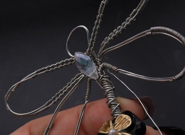 Wire-Wrapping Preciosa Crystal Drop Silver Dragonfly Pendant Tutorial 49