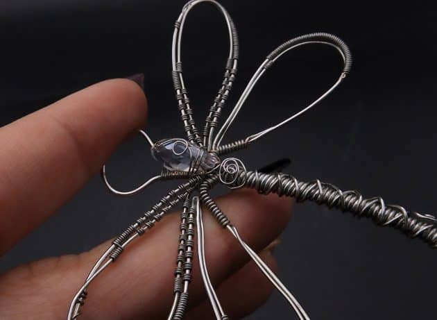 Wire-Wrapping Preciosa Crystal Drop Silver Dragonfly Pendant Tutorial 54