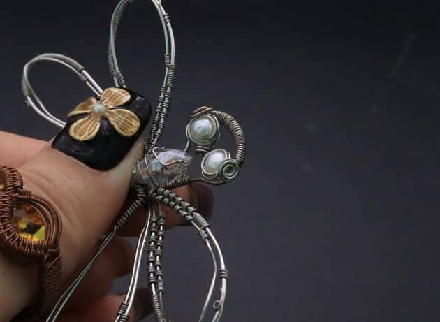 Wire-Wrapping Preciosa Crystal Drop Silver Dragonfly Pendant Tutorial 64