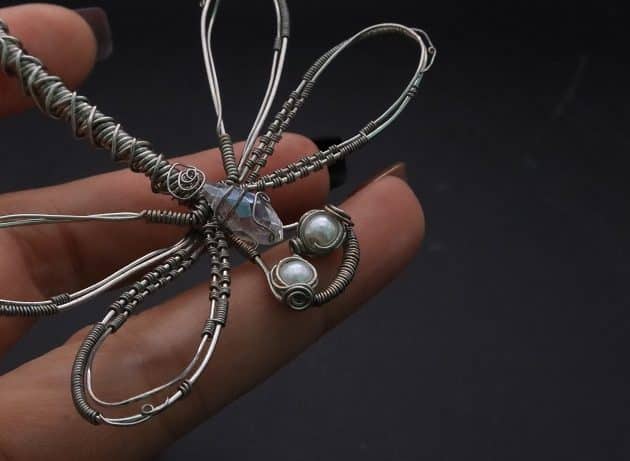 Wire-Wrapping Preciosa Crystal Drop Silver Dragonfly Pendant Tutorial 66