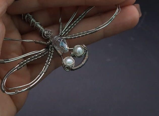 Wire-Wrapping Preciosa Crystal Drop Silver Dragonfly Pendant Tutorial 67