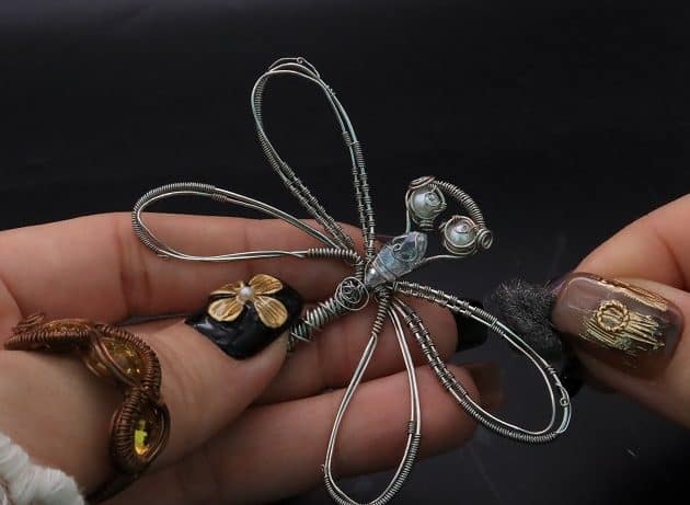 Wire-Wrapping Preciosa Crystal Drop Silver Dragonfly Pendant Tutorial 73