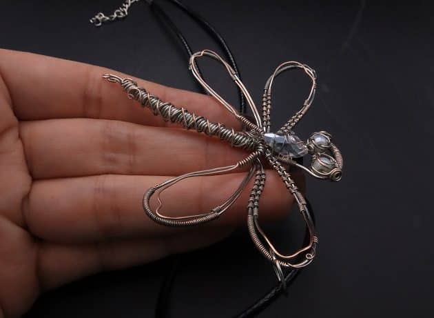 Wire-Wrapping Preciosa Crystal Drop Silver Dragonfly Pendant Tutorial 84