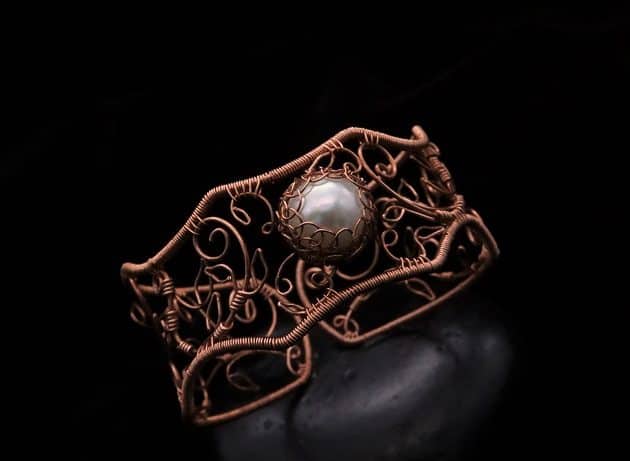 Wire-Wrapping Elven Statement Pearl Vine Cuff Bracelet Tutorial 0