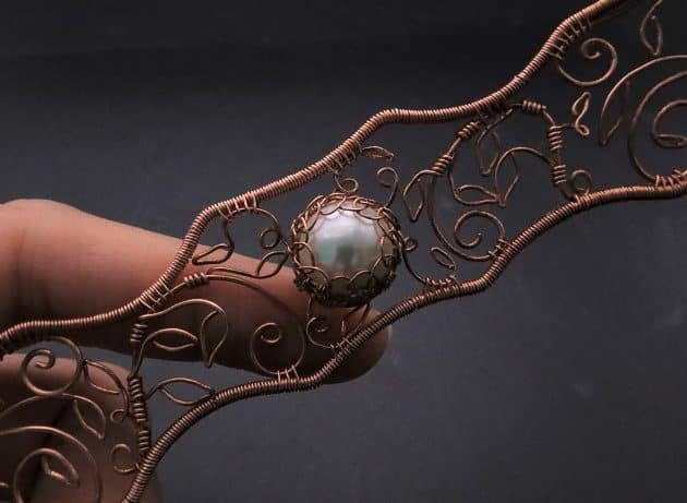 Wire-Wrapping Elven Statement Pearl Vine Cuff Bracelet Tutorial 54