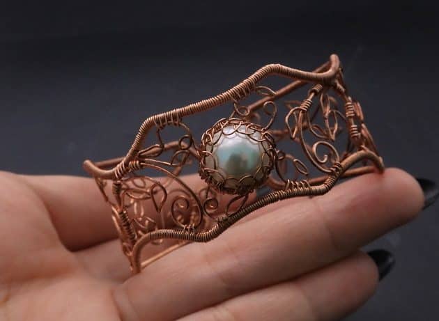 Wire-Wrapping Elven Statement Pearl Vine Cuff Bracelet Tutorial 61