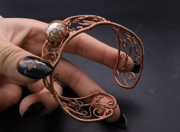 Wire-Wrapping Elven Statement Pearl Vine Cuff Bracelet Tutorial 63