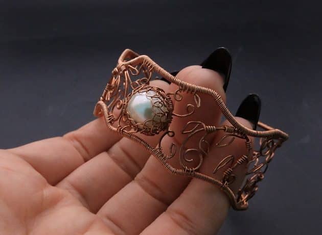 Wire-Wrapping Elven Statement Pearl Vine Cuff Bracelet Tutorial 67