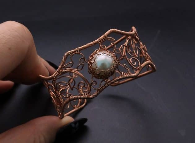 Wire-Wrapping Elven Statement Pearl Vine Cuff Bracelet Tutorial 68