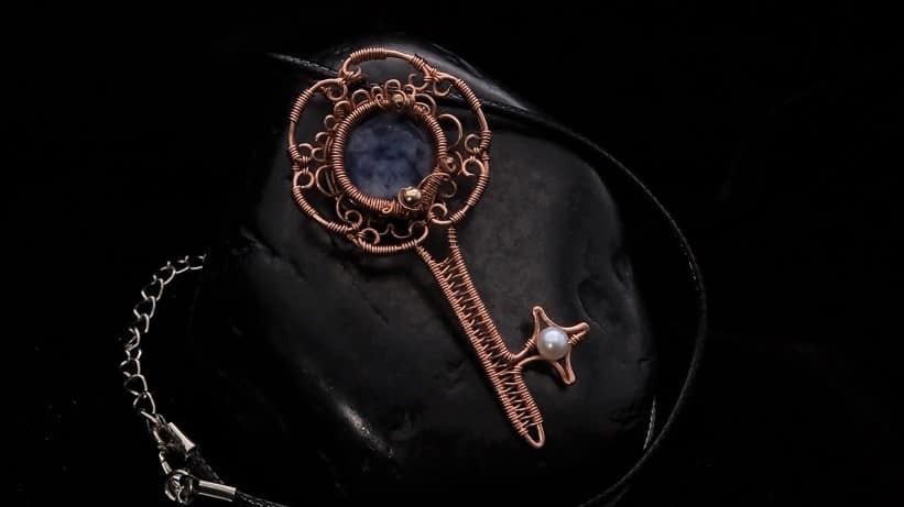 Wire-Wrapping Sodalite Copper Floral Key Pendant Tutorial 0