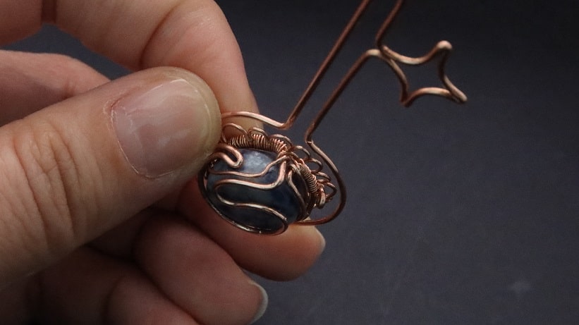 Wire-Wrapping Sodalite Copper Floral Key Pendant Tutorial 37