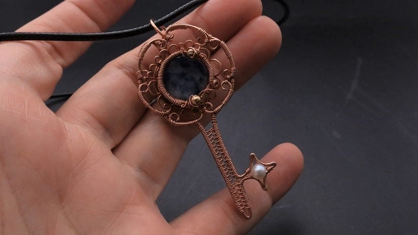 Wire-Wrapping Sodalite Copper Floral Key Pendant Tutorial