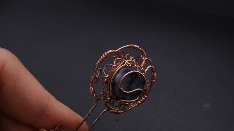 Wire-Wrapping Sodalite Copper Floral Key Pendant Tutorial 47