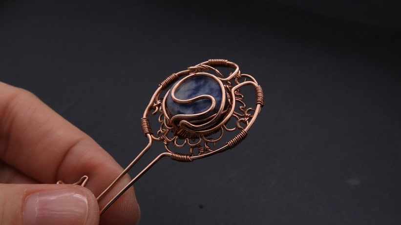Wire-Wrapping Sodalite Copper Floral Key Pendant Tutorial 48