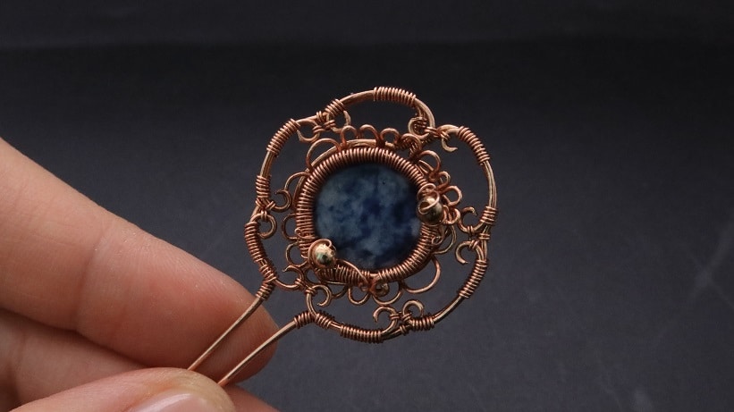 Wire-Wrapping Sodalite Copper Floral Key Pendant Tutorial 53