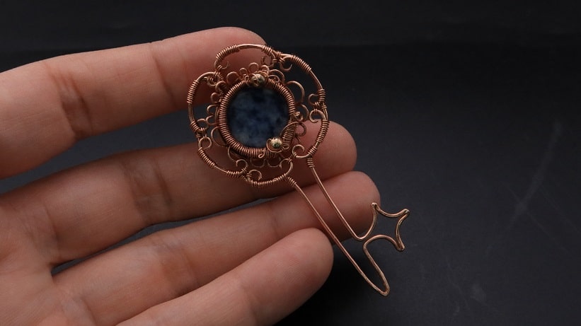Wire-Wrapping Sodalite Copper Floral Key Pendant Tutorial 54