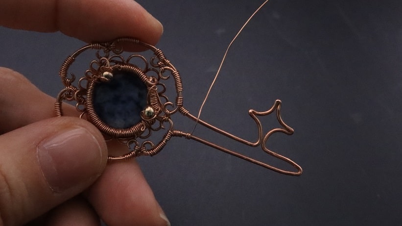 Wire-Wrapping Sodalite Copper Floral Key Pendant Tutorial 56