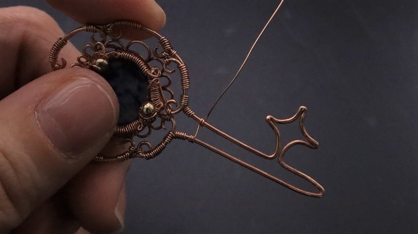 Wire-Wrapping Sodalite Copper Floral Key Pendant Tutorial 57