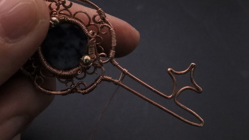 Wire-Wrapping Sodalite Copper Floral Key Pendant Tutorial 58
