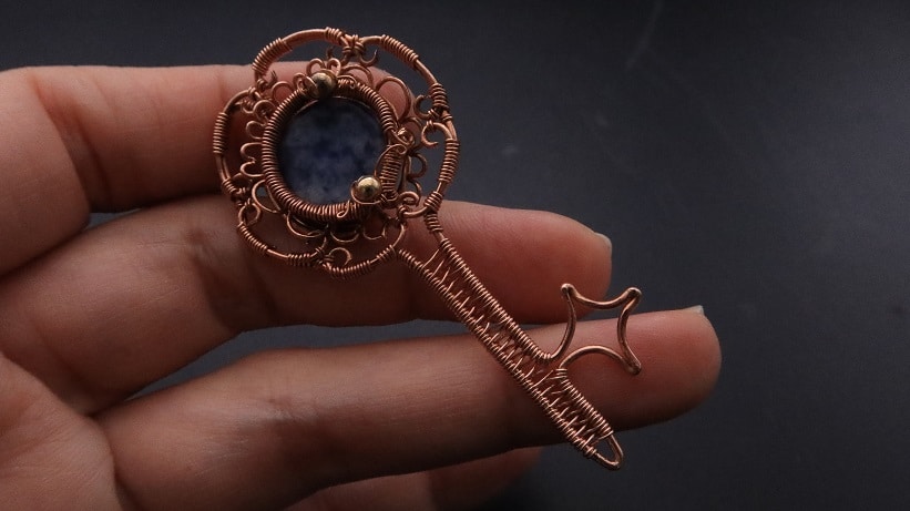 Wire-Wrapping Sodalite Copper Floral Key Pendant Tutorial 59